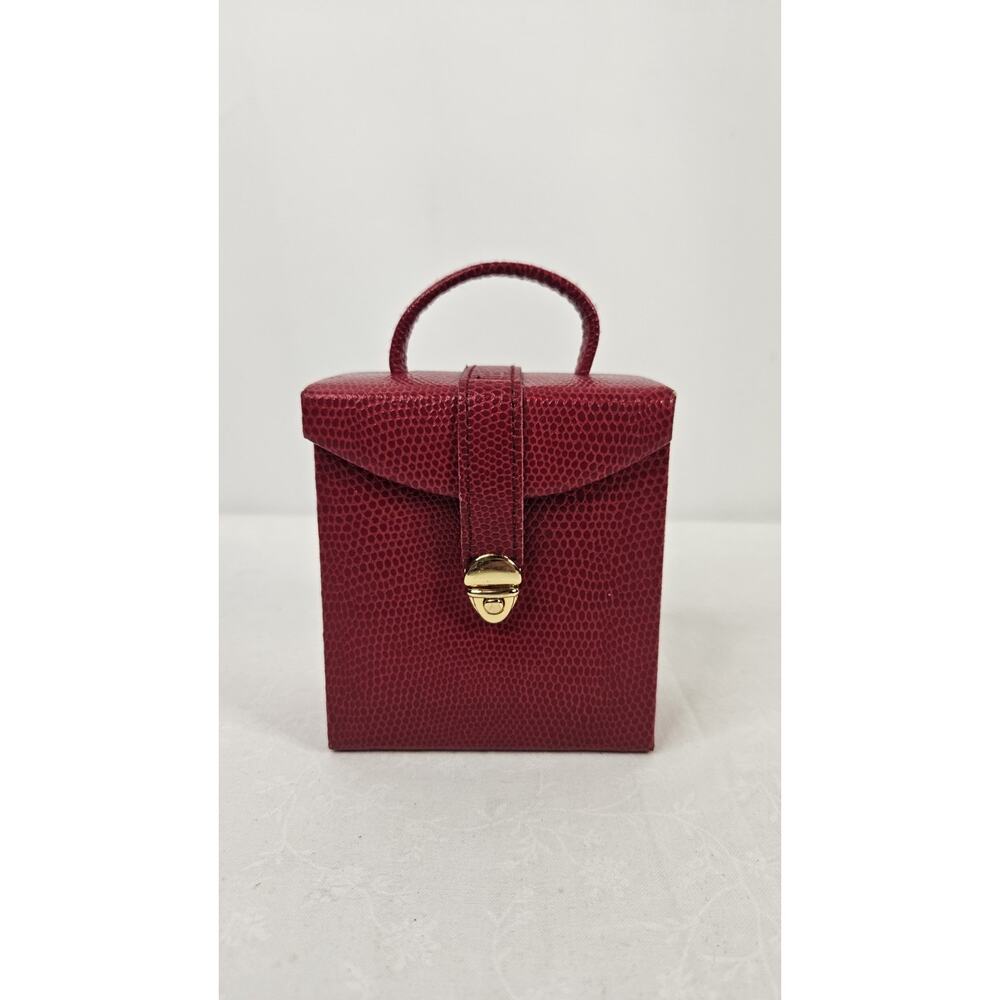 Red Snake Embossed Faux Leather Foldout Travel Jewelry Box Mini Purse